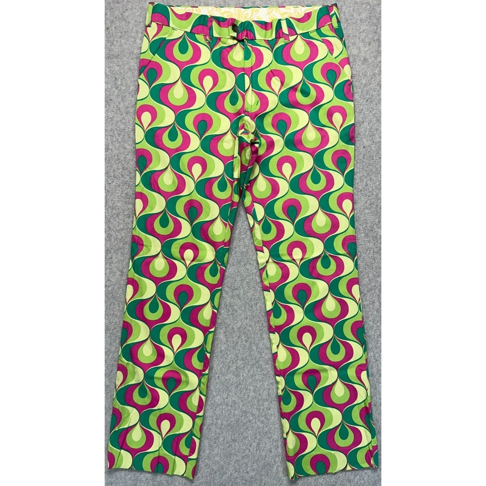 Loudmouth Golf Pants Mens 34x34 Pink Green Shagadelic Swirl Retro Stretch Golf